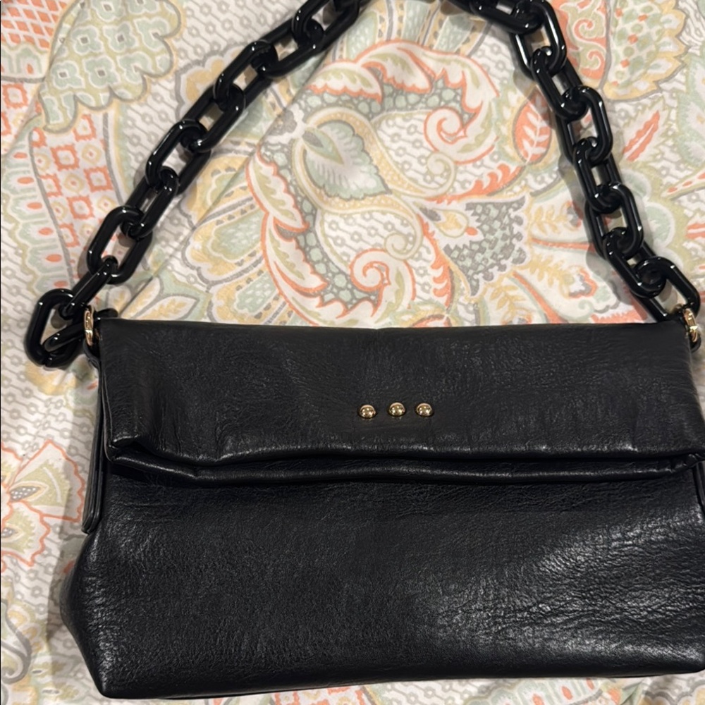 Sleek Black faux Leather Shoulder Bag with Chain Strap